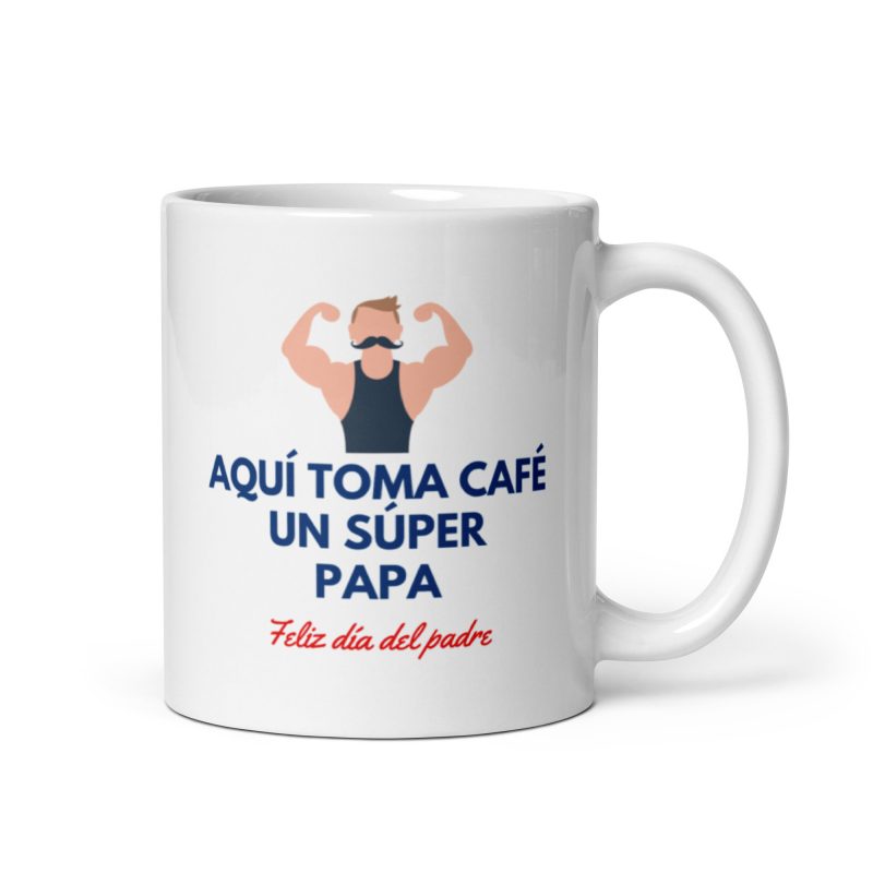 Taza ideal para regalar por el día del padre, con un mensaje bonito y una ilustración de un papá