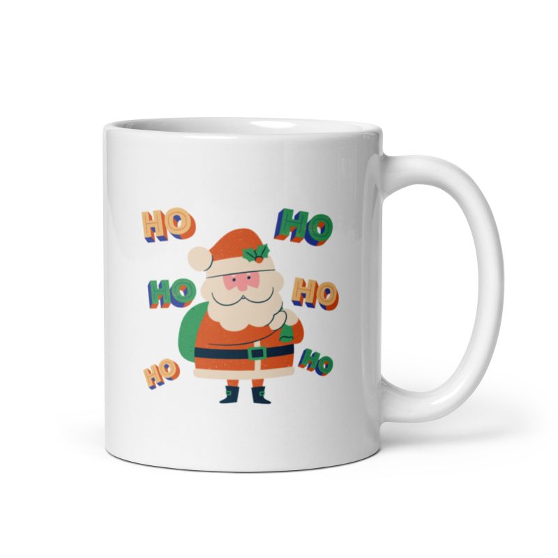 Taza de regalo navideña con la ilustración de papá noel y el mensaje Ho Ho Ho