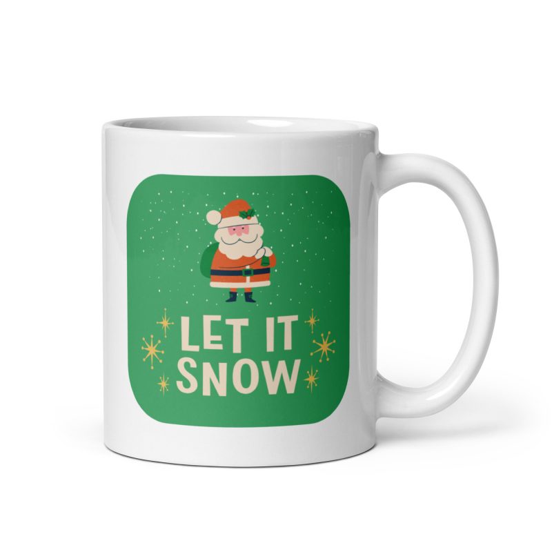 Taza let it snow con un elegante dibujo de un Papá Noel