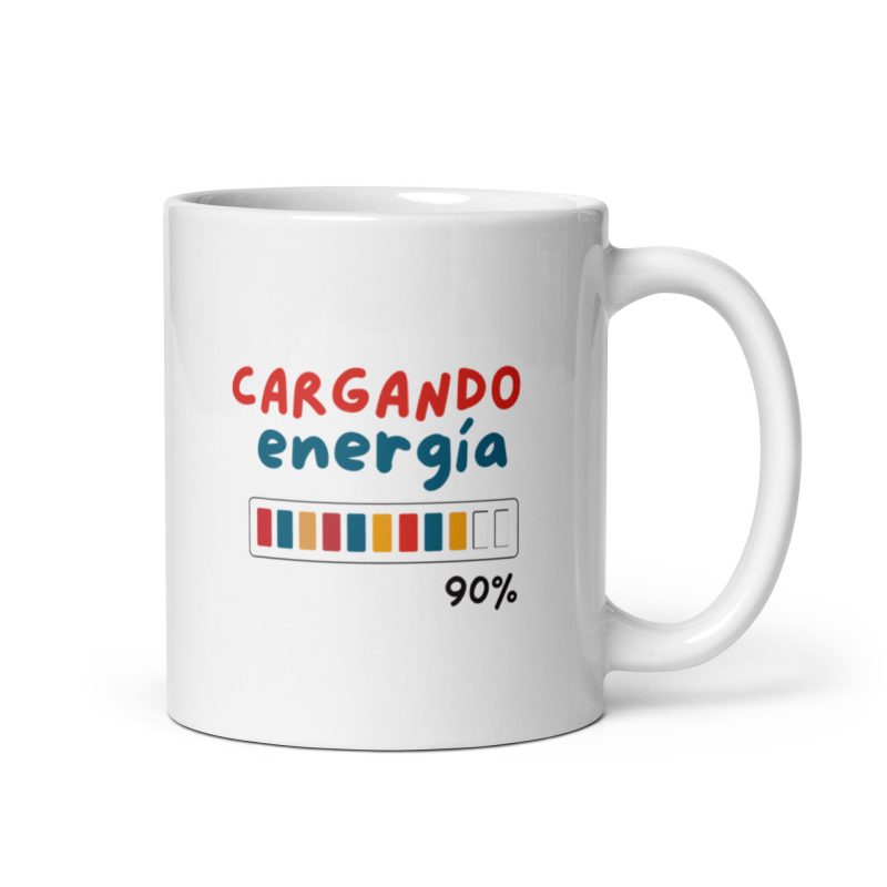 Taza cargando energía al 90%, ideal para regalos