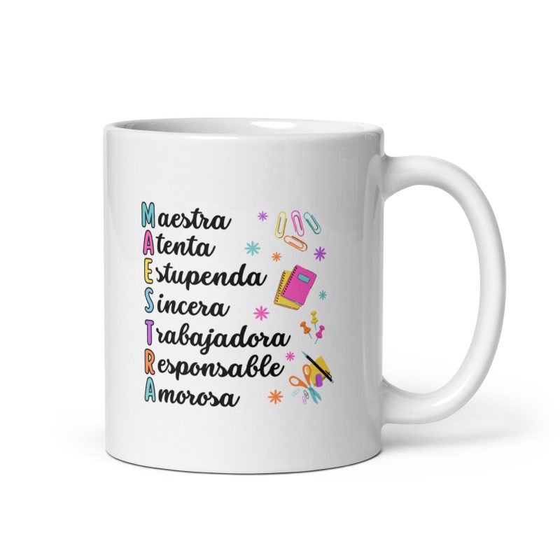 Taza para profesores con diferentes adjetivos bonitos, un regalo original