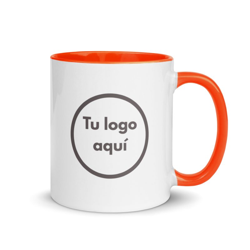 taza para empresas con interior y asa de color naranja