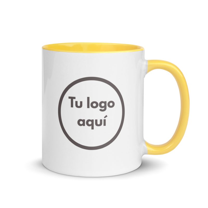 Taza para empresas con interior y asa amarillos